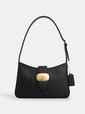 Coach Black Leather Shoulder Bag with Gold-Tone Accent